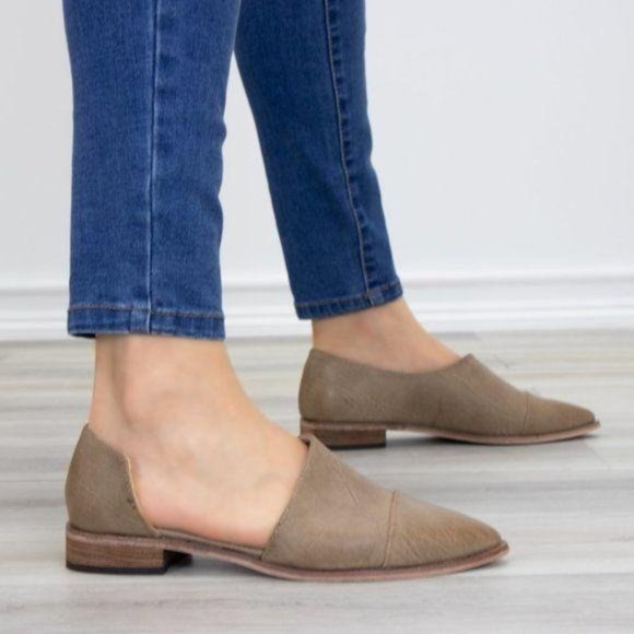 Tan Taupe Opened Side Pointy Slip On Flat Loafer - Picture 3 of 7